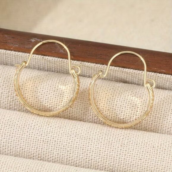 14K Gold Womens Small Hanging Drop Hoop Earrings Ladies New 14 K Silver Jewelry - Picture 2 of 5